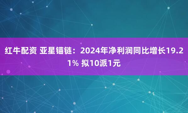 红牛配资 亚星锚链：2024年净利润同比增长19.21% 拟10派1元