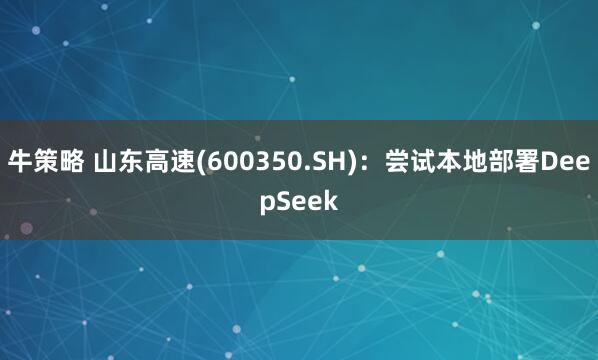 牛策略 山东高速(600350.SH)：尝试本地部署DeepSeek